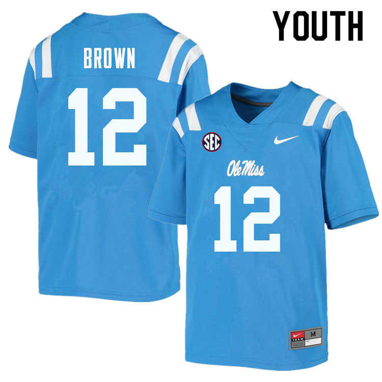 Jakivuan Brown Ole Miss Rebels NCAA Youth Powder Blue #12 Stitched Limited College Football Jersey AEG0058DP